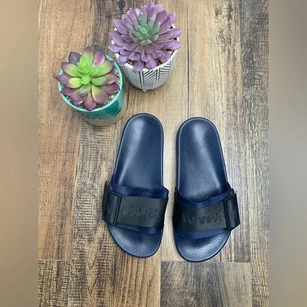 Ivy Park Hi Shine Strap Slider Sandals In Black - Picture 2 of 5